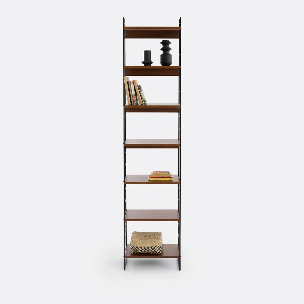Boekenkast, staal en walnootfineer, 220 cm hoog, WATFORD