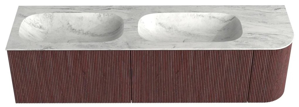 Mondiaz Kurve-dlux 165cm badmeubel ronding rechts ruby met 2 lades en 1 deur en wastafel stor small dubbel/links zonder kraangat opalo
