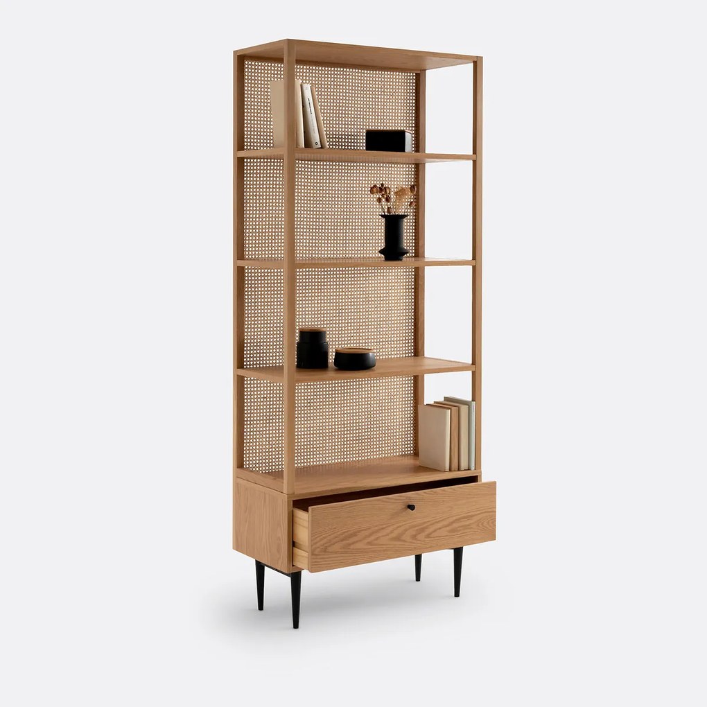Boekenkast in eik en rotan, Noya