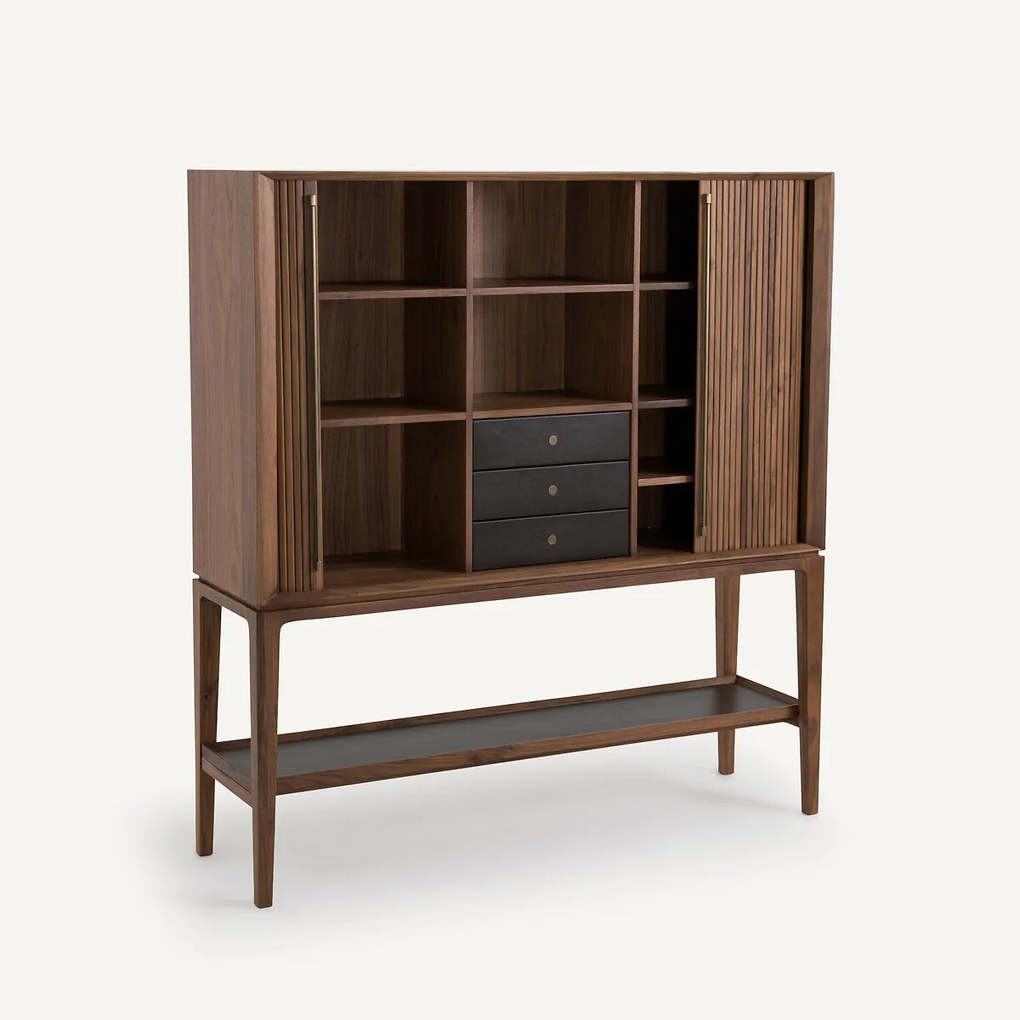 Walnoot en lederen highboard/bar, Liamca