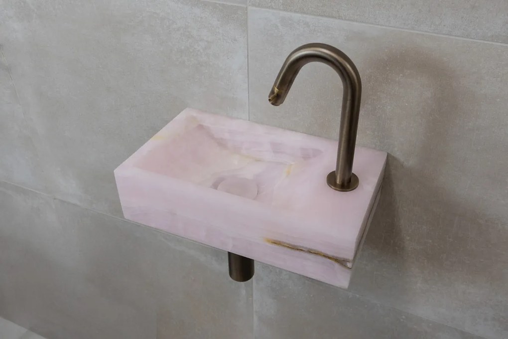 Saniclear Pink Onyx fonteinset met gebogen kraan in verouderd messing