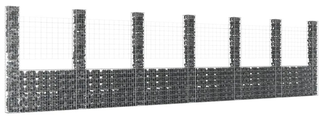 vidaXL Schanskorf U-vormig met 7 palen 740x20x200 cm ijzer