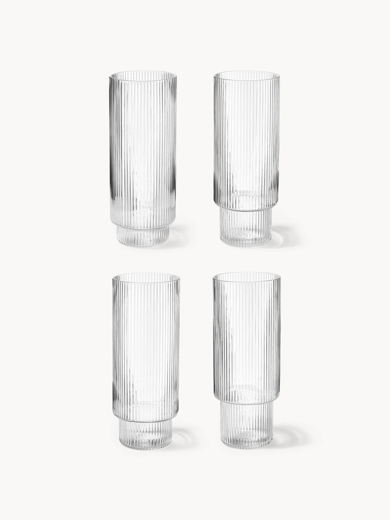 Mondgeblazen longdrinkglazen Ripple met groefreliëf, 4 stuks
