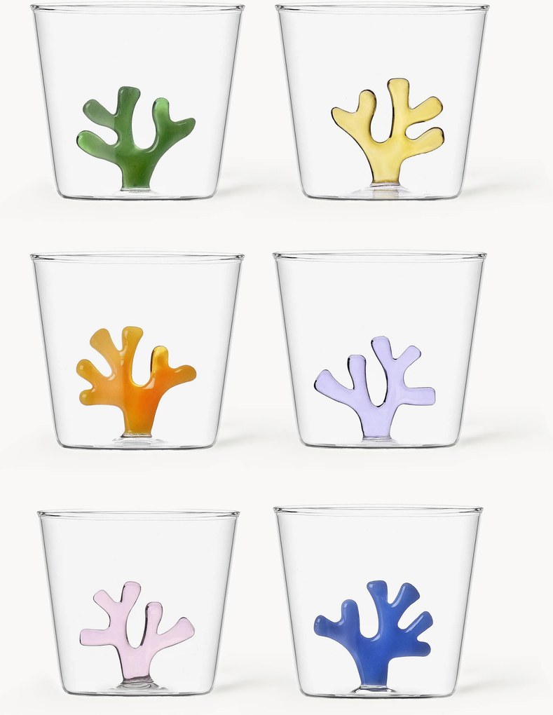 Handgemaakte waterglazen Coral Reef van borosilicaatglas, 6-delig