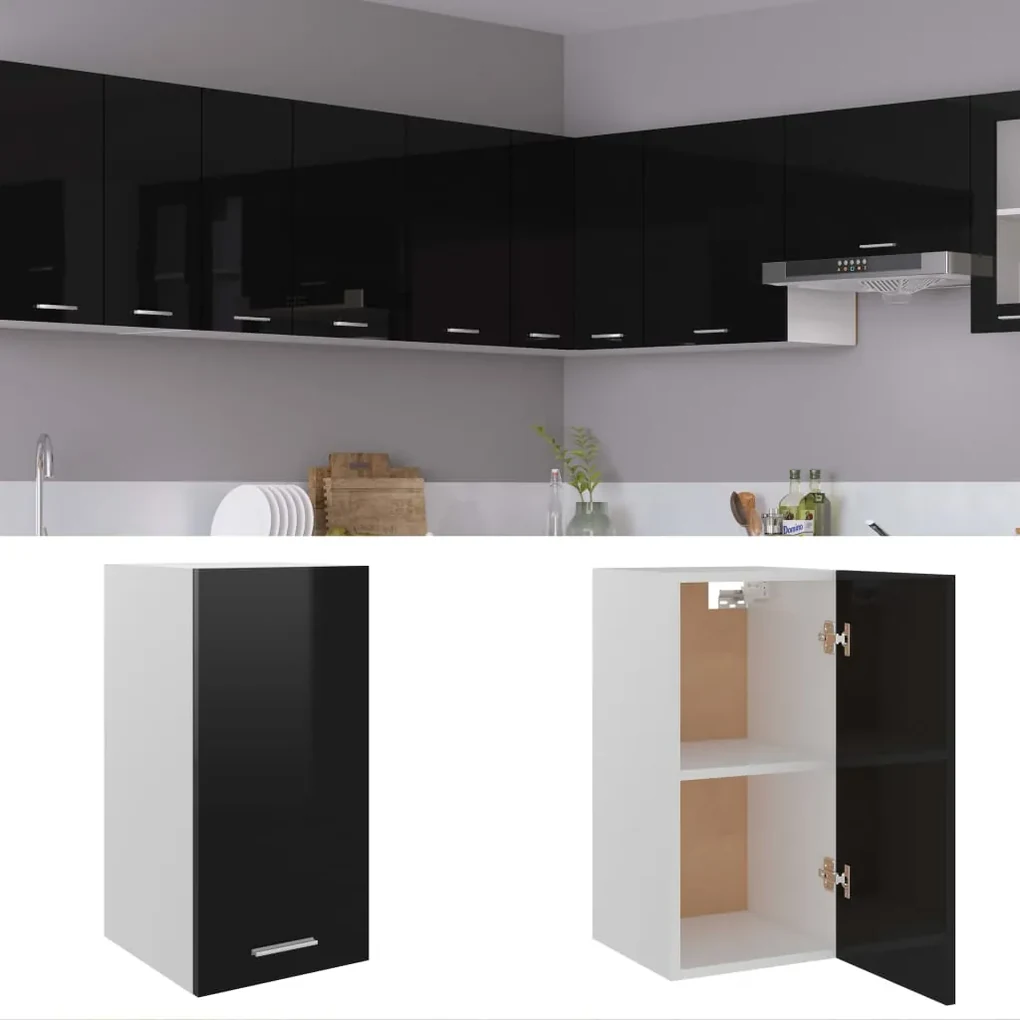 vidaXL Hangkast 29,5x31x60 cm bewerkt hout hoogglans zwart