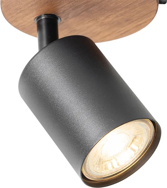Industriële spot zwart met hout kantelbaar - Jeana