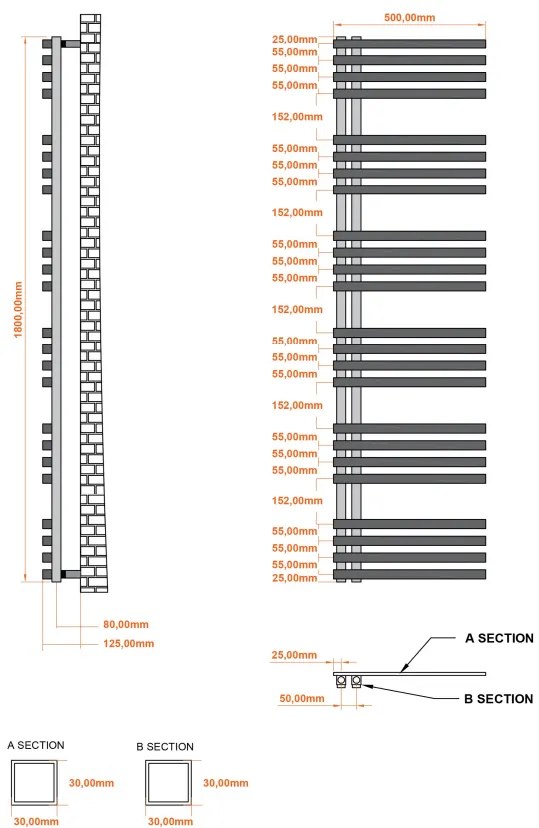 Eastbrook Reinbach handdoekradiator 50x180cm 976W grijs mat