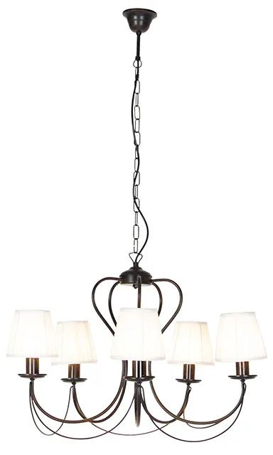 Kroonluchter bruin met plissé klemkap crème 5-lichts - Como Klassiek / Antiek E14 rond Binnenverlichting Lamp