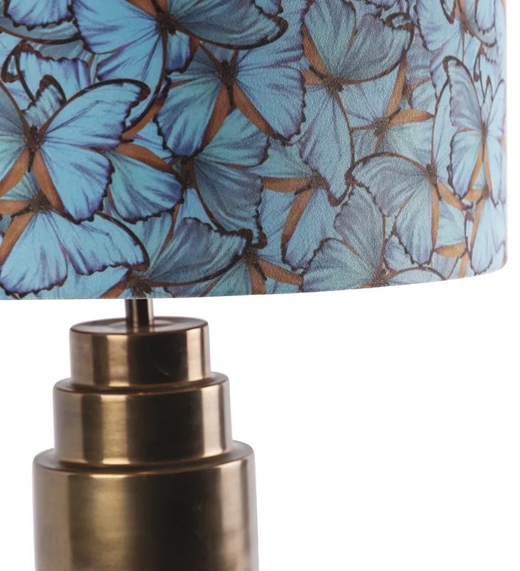 Tafellamp brons met velours vlinder kap 50 cm - Bruut Art Deco E27 rond Binnenverlichting Lamp