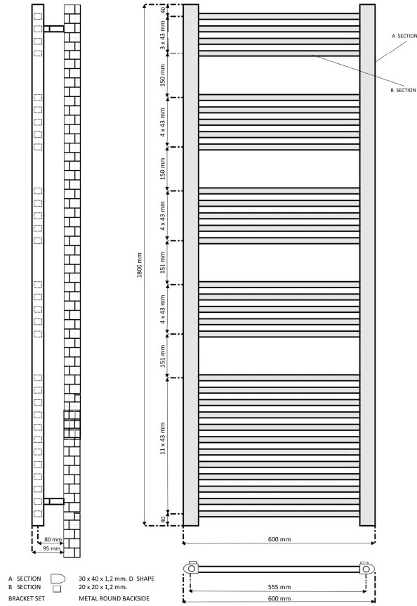 Eastbrook Rion handdoekradiator 60x180cm 1122W zwart mat