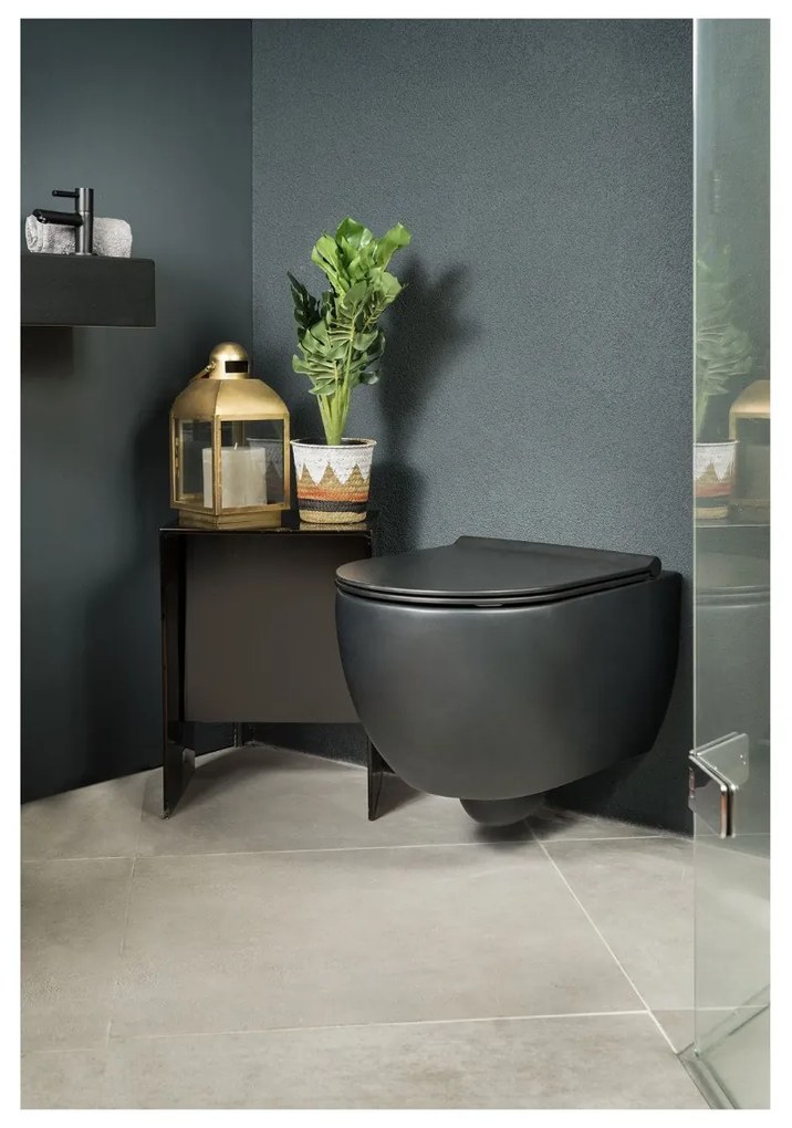 Xenz Gio randloos toilet 52cm met vortexspoeling en zitting zwart mat