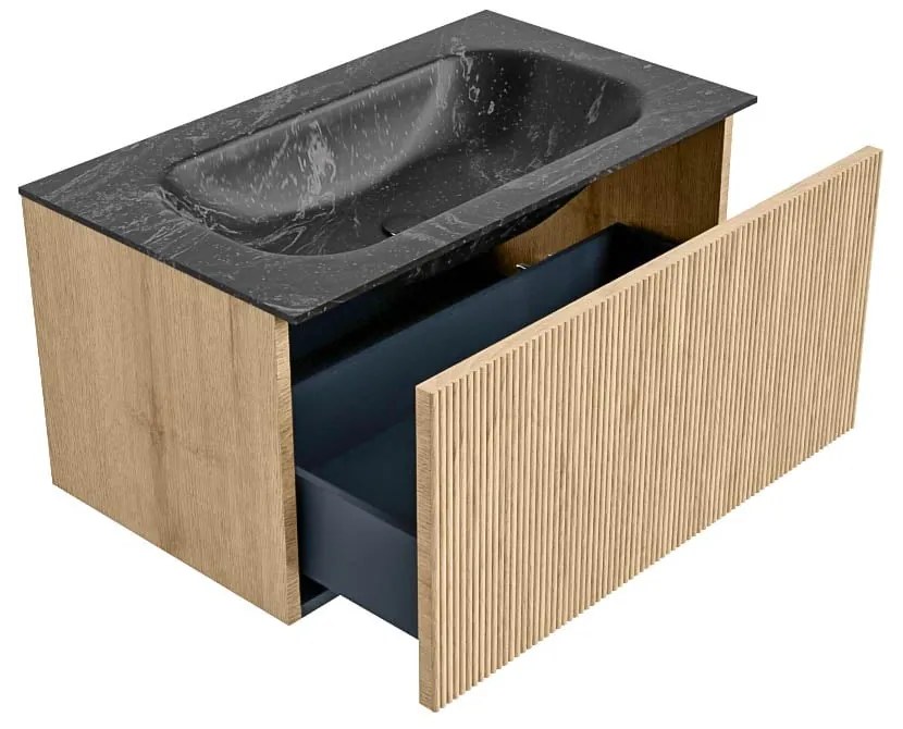 Mondiaz Kurve-dlux 80cm badmeubel oak met 1 lade en wastafel big small midden 1 kraangat lava
