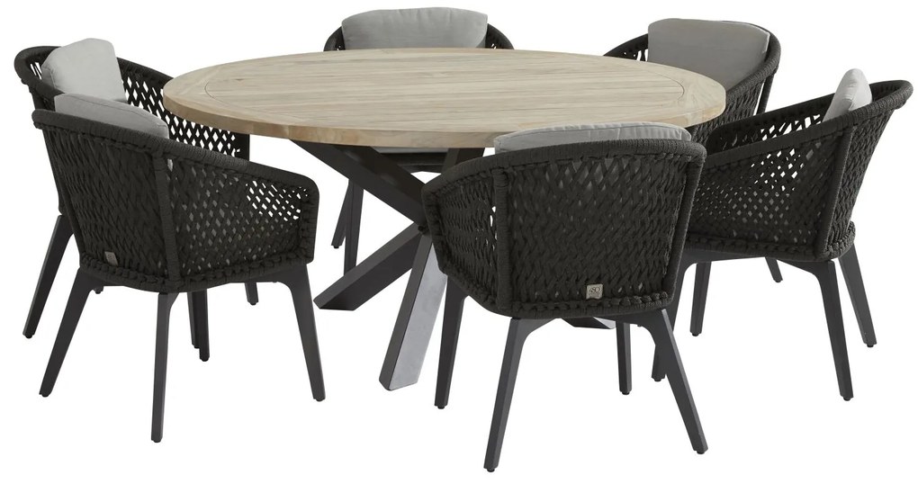 4 Seasons Outdoor Belize dining set met Louvre tafel Ø 160 cm  Tuinset    houtkleur weerbestendig