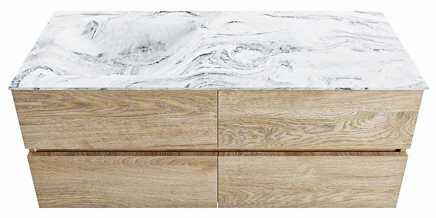 Mondiaz Vica DLux badmeubel 120cm washed oak 4 lades met wastafel glace links zonder kraangat