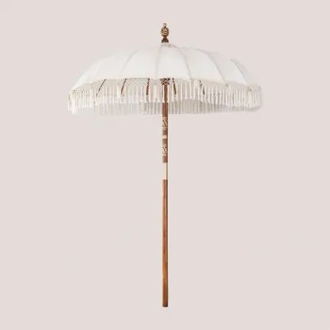 Parasol Ø186 Cm In Stof En Hout Orongo Gardenia Wit - Sklum