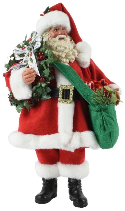 Kerstman Polyester met Kerstkrans en Tas