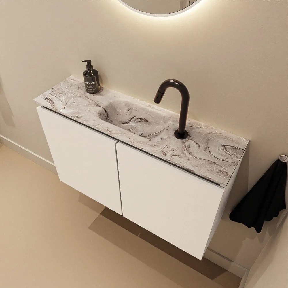 Mondiaz Ture DLux toiletmeubel 80cm talc met wastafel glace midden met kraangat