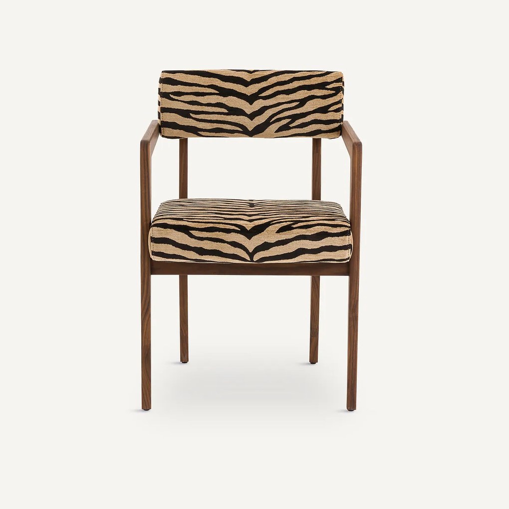 Tafelfauteuil in notenhout, jacquard stof, Izag