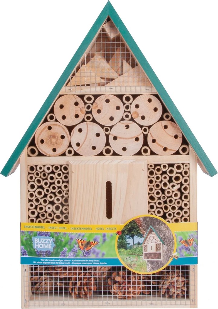 Bûten Home &amp; Gift Insectenhotel met groen dak, 39.5cm hoog - 39,5x28x8,5cm