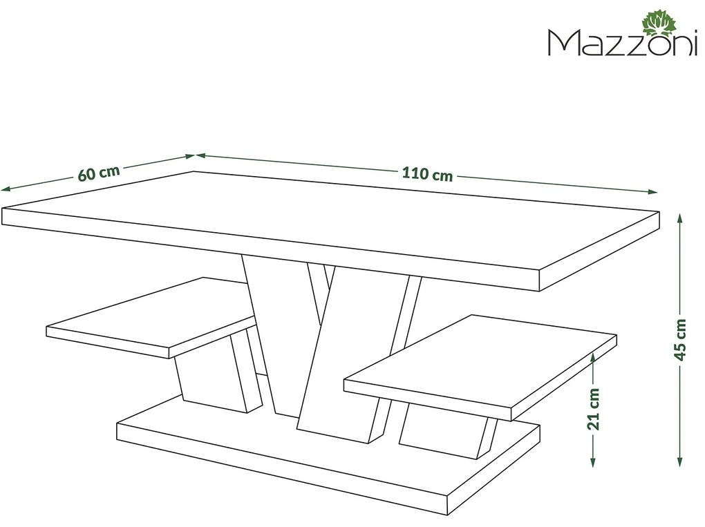 Mazzoni VIVA MAT Bruin eik/beige - MODERNE KOFFIE TAFEL MET SCHAPPEN
