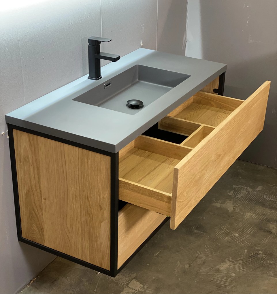B-Stone Wood badkamermeubel 100cm eiken met grijze wastafel