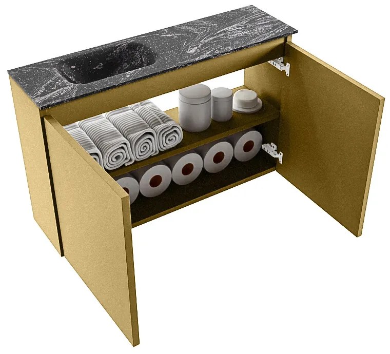 Mondiaz Ture DLux toiletmeubel 80cm oro met wastafel lava links met kraangat