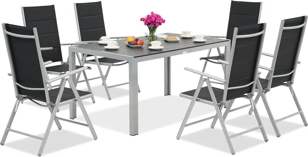 Aluminium tuinset met polywood Verona voor 6 personen Garden Point zwart-grijs