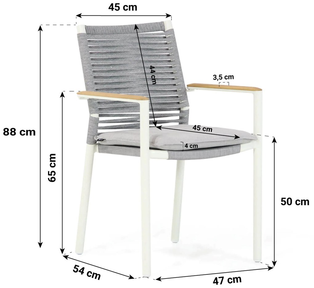 Tuinset Ronde Tuintafel 4 personen 130 cm Rope Wit  Santika Furniture Santika