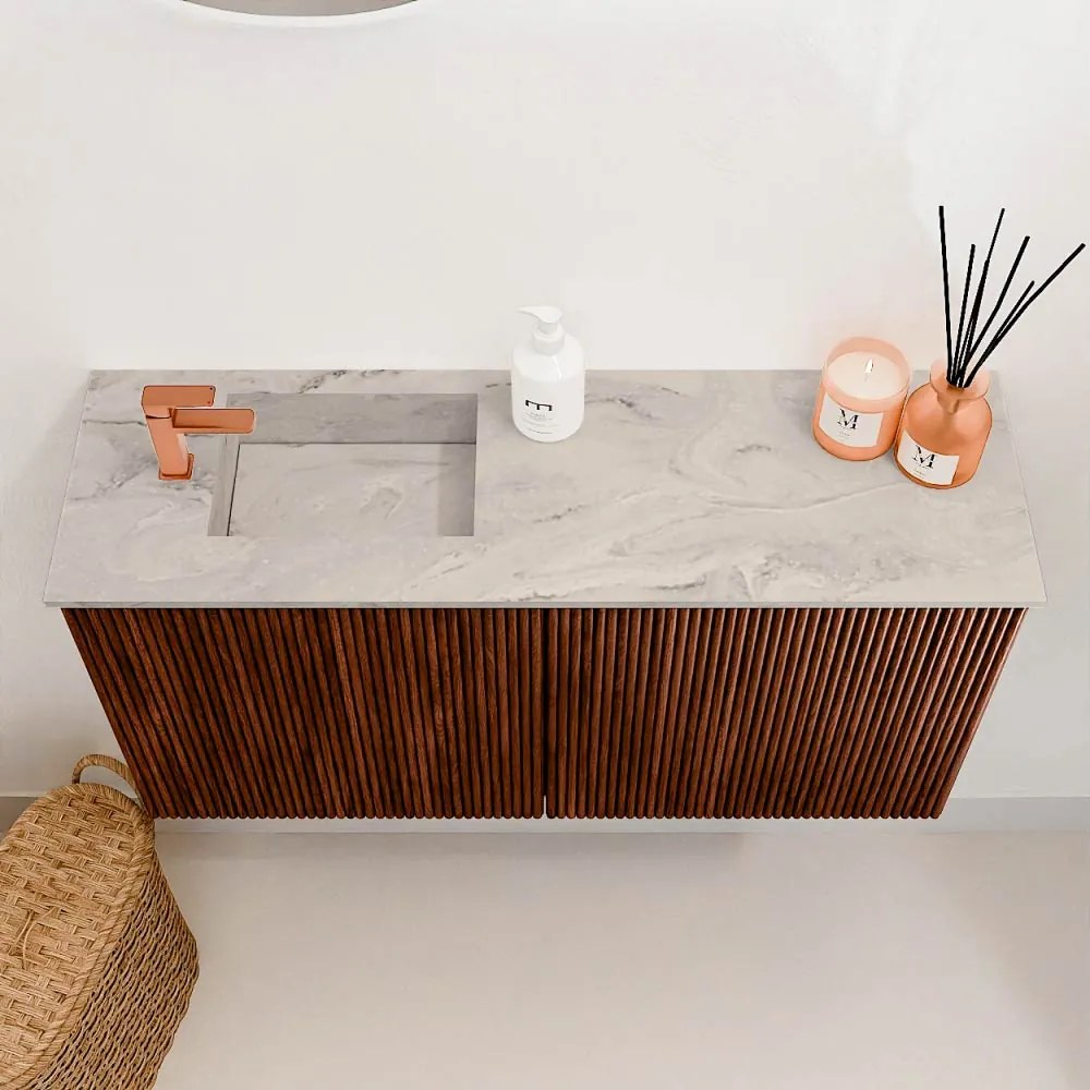 Mondiaz Joya DLux 80cm toiletmeubel ruby met wastafel faye links 1 kraangat glace