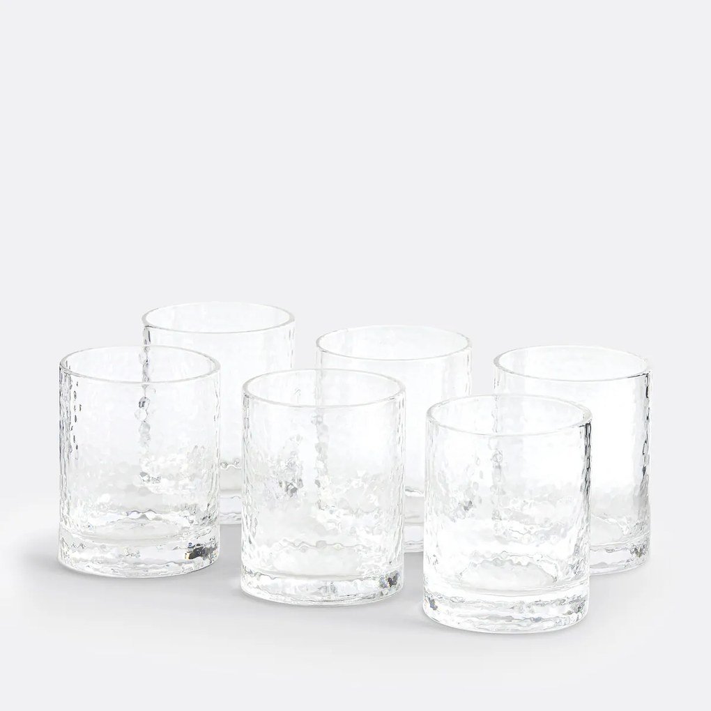 Set van 6 glazen in glas met gehamerd effect, Marteo