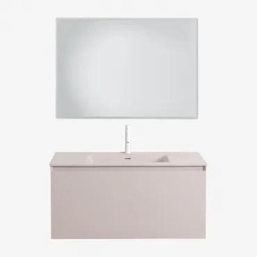 Macrae Houten Badkamermeubelset Met Geïntegreerde Wastafel Beige – Linnen & Rechthoekige Led En Anticondens 100x70 Cm Riben - Sklum