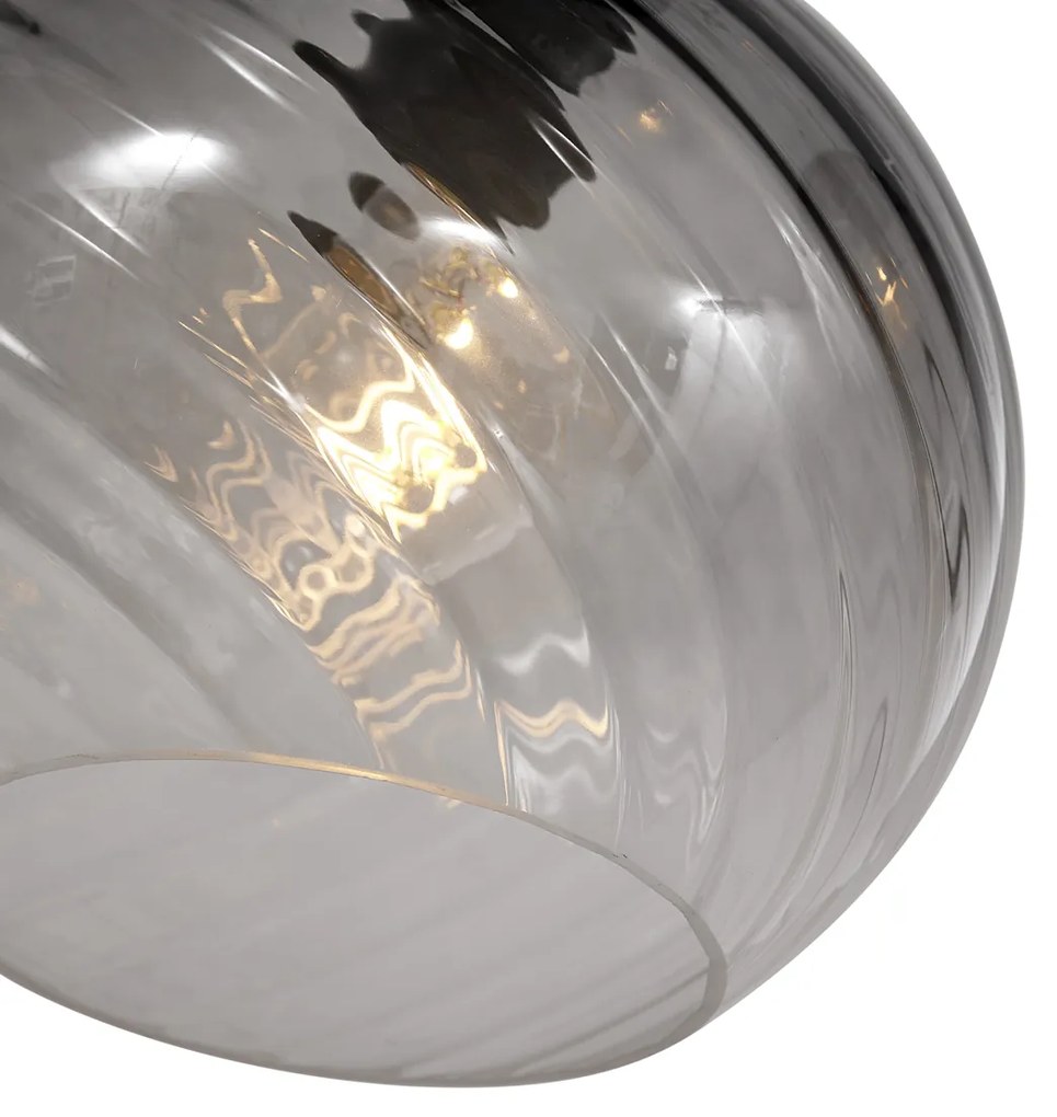 Eettafel / Eetkamer Art Deco hanglamp zwart met smoke glas langwerpig 4-lichts - Bao Art Deco E27 bol / globe / rond rond Binnenverlichting Lamp