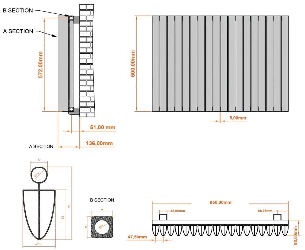 Eastbrook Witney radiator 85x60cm aluminium 1437W antraciet