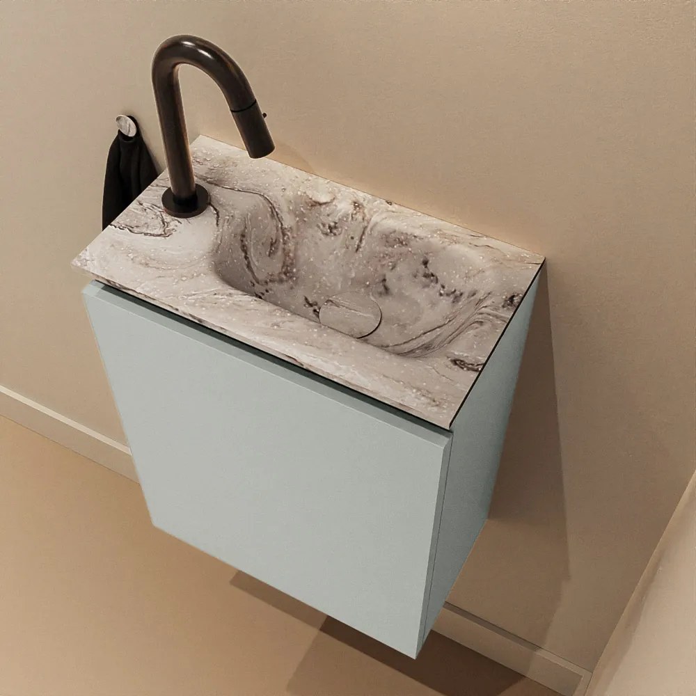 Mondiaz Ture DLux toiletmeubel 40cm greey met wastafel glace rechts met kraangat