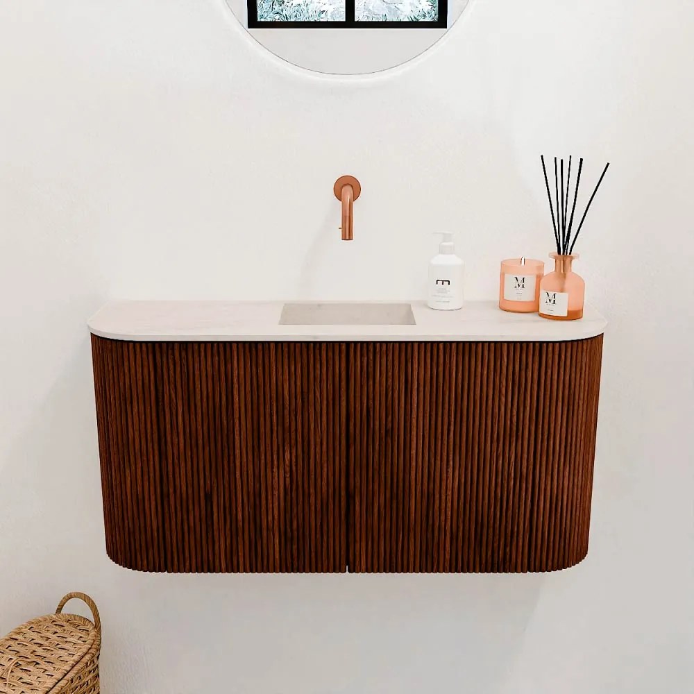 Mondiaz Joya DLux 85cm toiletmeubel ronding links/rechts ruby met wastafel faye midden zonder kraangat meli
