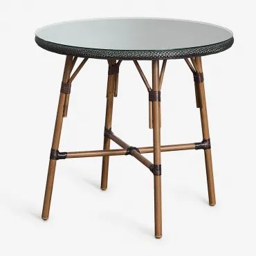 Ronde Tuintafel Ø80 Cm In Aluminium En Synthetisch Riet Brielle Bistro Bruin – Koffie - Sklum