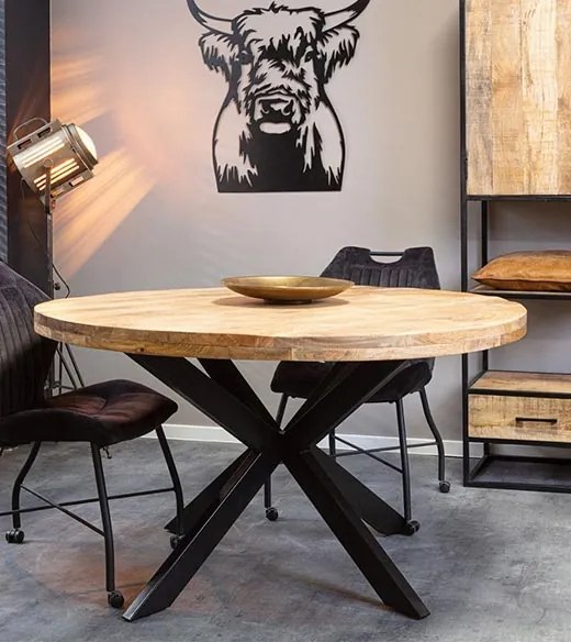 Morada eettafel industrieel rond mango hout | Cavetown