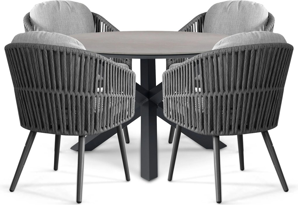 Tuinset Ronde Tuintafel 4 personen 120 cm Rope Grijs Santika Furniture Santika