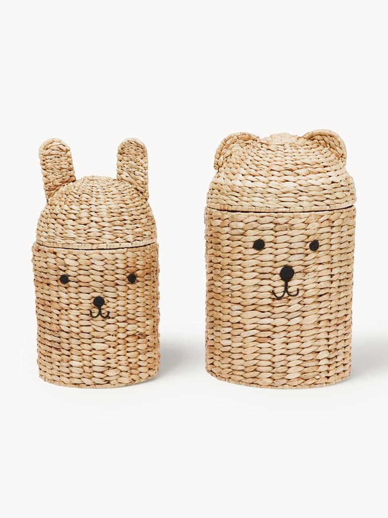 Handgemaakte opbergmanden Bear & Rabbit met deksel, set van 2