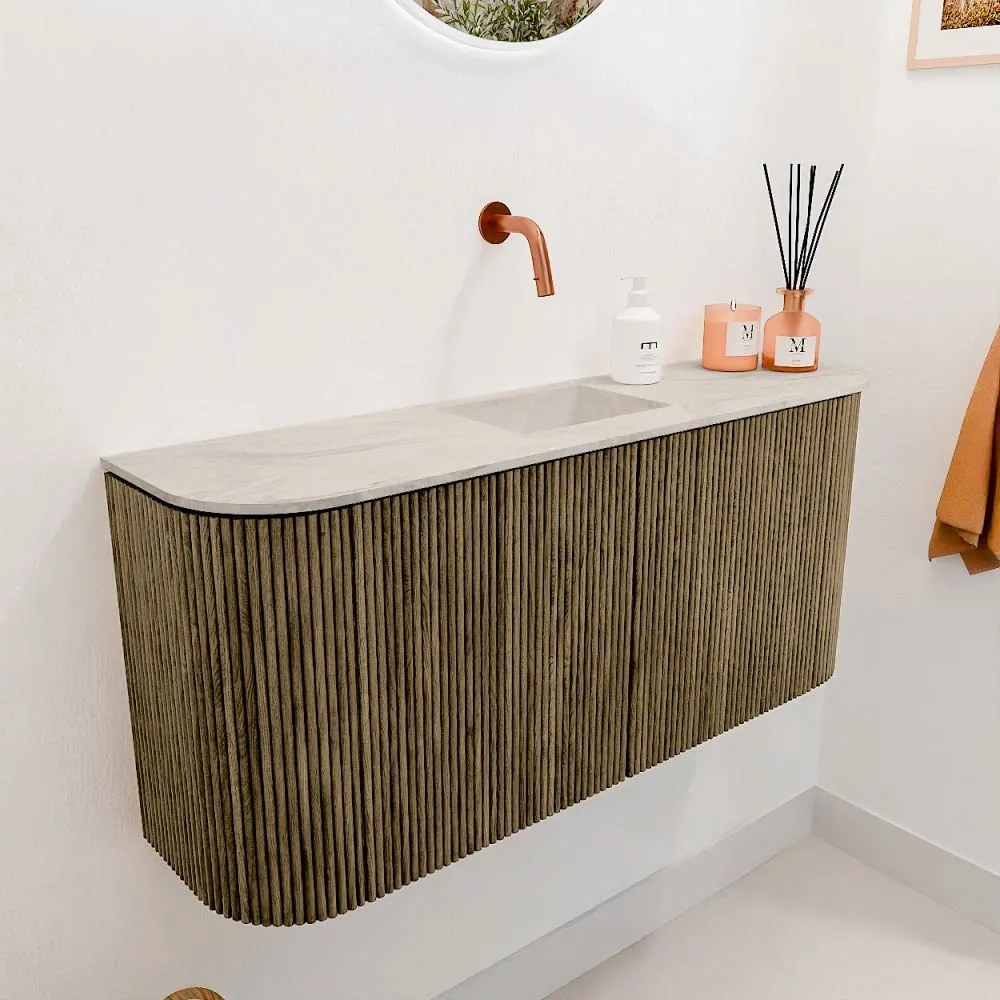 Mondiaz Joya DLux 95cm toiletmeubel ronding links/rechts dusk met wastafel faye midden zonder kraangat ostra