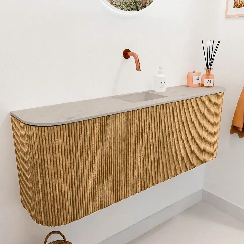 Mondiaz Joya DLux 115cm toiletmeubel ronding links/rechts oak met wastafel faye midden zonder kraangat opalo