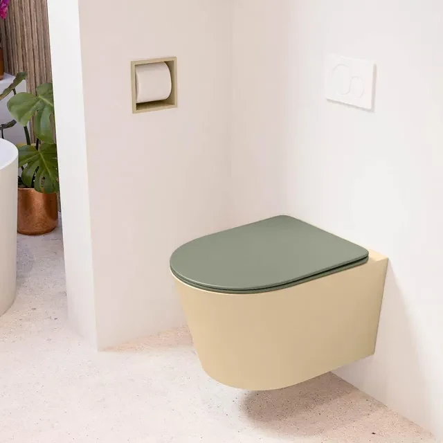 MONDIAZ LAVIE wandclosetpack - 36x53cm - diepspoel - rimless - Sand (beige) - softclose - quick-release - toiletzitting - Army (groen) LAVIEsetSanArm