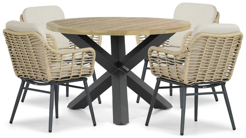 Tuinset Ronde Tuintafel 4 personen 120 cm Aluminium/wicker Taupe  Coco Antoni/Rockville