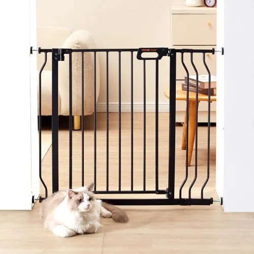 VEVOR Deur Veiligheidshek, Slagboom Traphek, 749-990mm Breedtebereik Kinderhek, Huisdierhek, Traphek, Dubbelzijdig Draaibaar 762mm Hoogte, Zwart Babyhek Geen Boren Vereist
