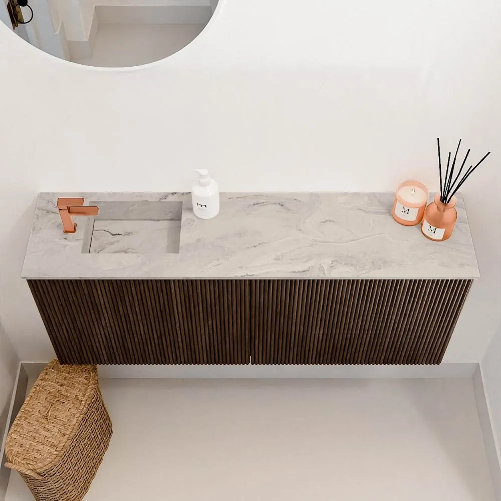 Mondiaz Joya DLux 100cm toiletmeubel walnut met wastafel faye links 1 kraangat glace