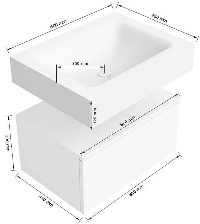 Zaro Alan badmeubel 60cm urban 1 lade met vrijhangende wastafel cloud midden zonder kraangat talc