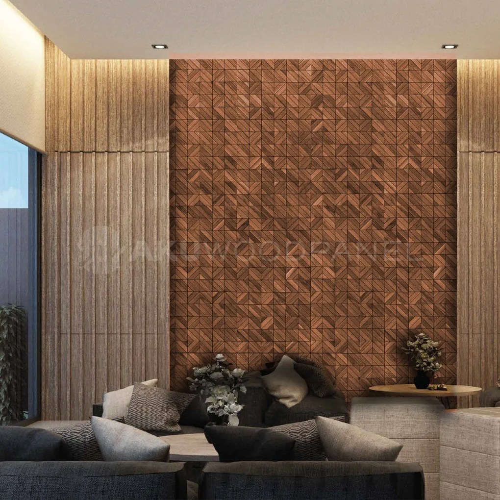 Decopaneel 60 cm x 60 cm Walnoot hout - Clover Brown - 3D Wandpaneel - Wanddeco