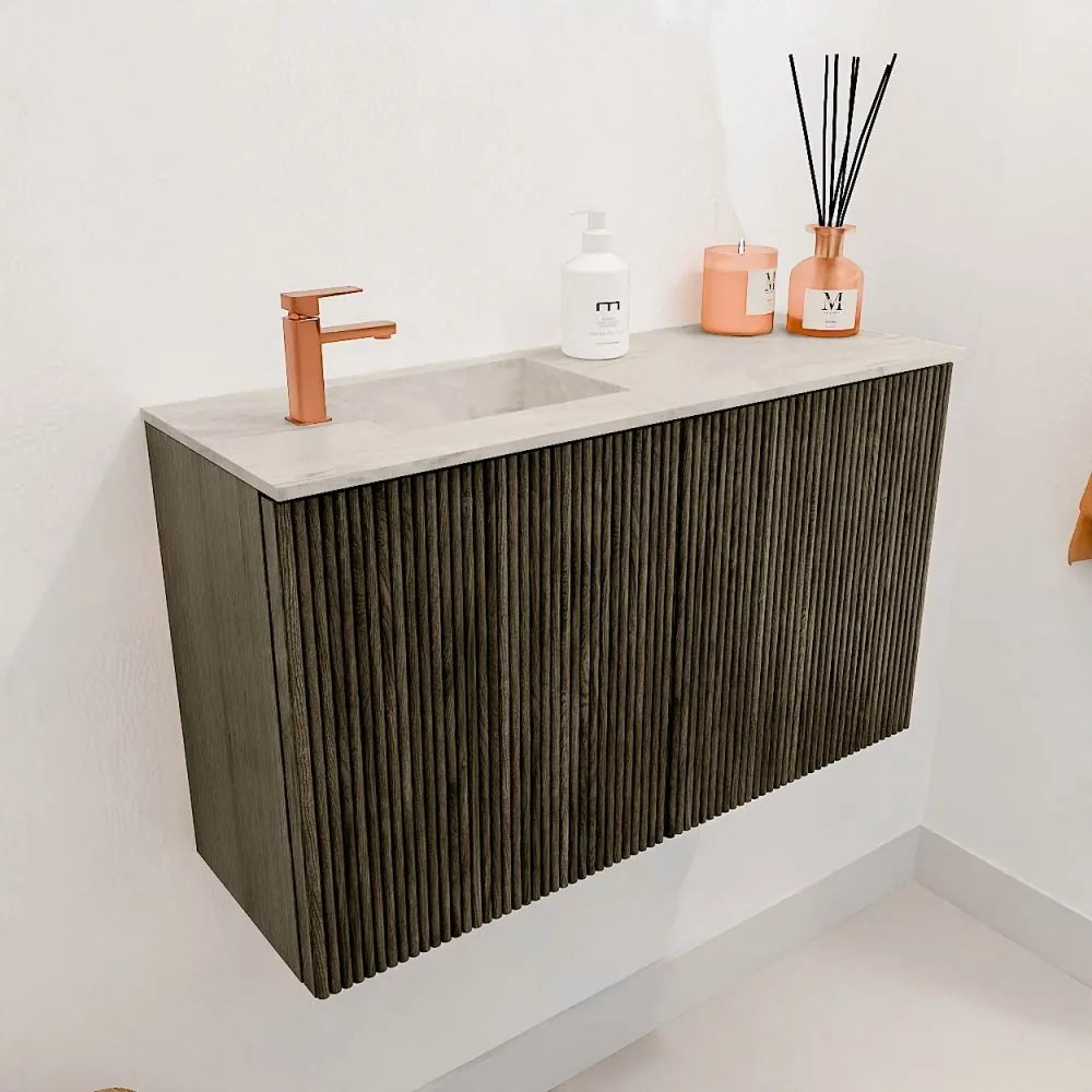Mondiaz Joya DLux 70cm toiletmeubel shadow met wastafel faye links 1 kraangat ostra