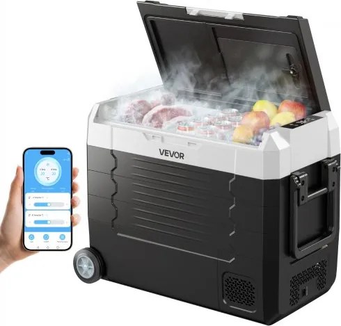 VEVOR Compressor Koelbox 12/24 V DC 100–240 V AC, Autokoelkast 45 L met app-bediening, wielen en 2 temperatuurzones (-20 °C tot 20 °C), Draagbare koelkast voor campers, boten, kamperen en vissen