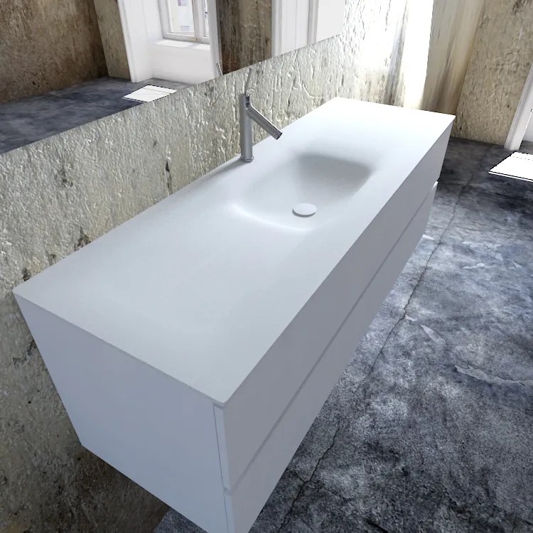 Zaro Valencia Solid Surface badmeubel 150cm mat wit 1 kraangat spoelbak midden